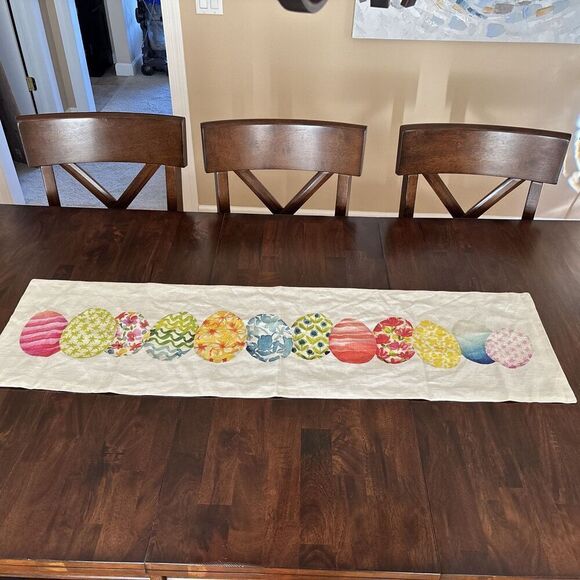 The Farmhouse Rachel Ashwell Easter Eggs Table Runner Spring Linen 14”x48” MCM - Picture 3 of 7